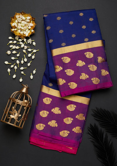 Navy Blue Zariwork Pure Silk Designer Saree - Koskii