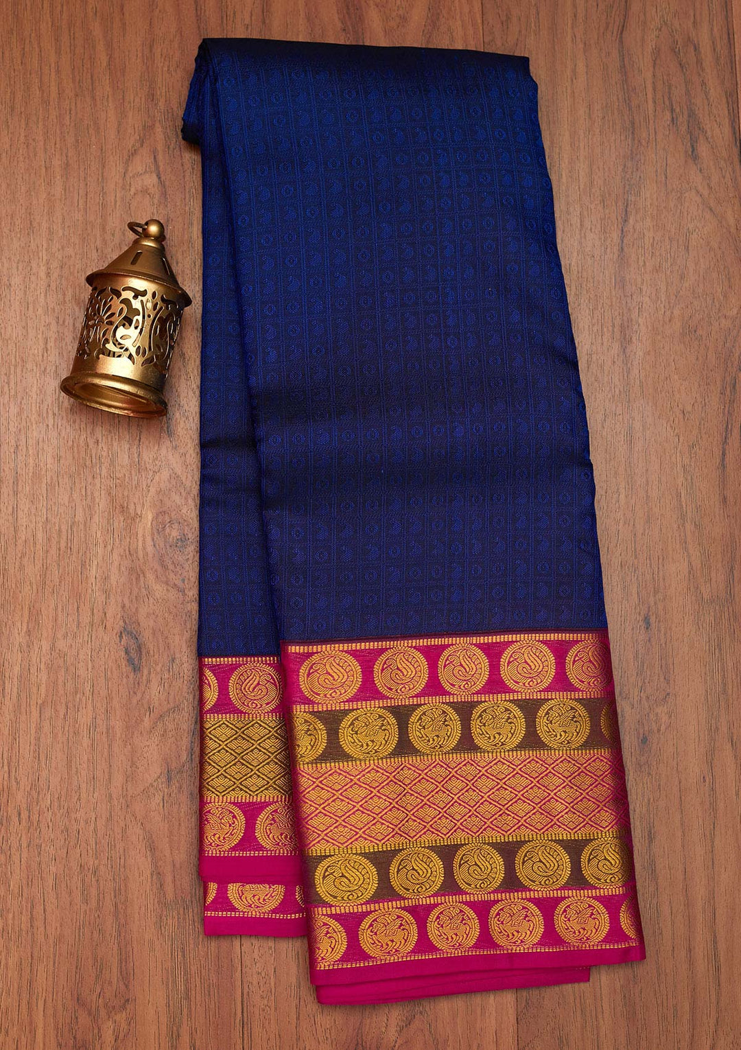 Navy Blue Zariwork Pure Silk Saree- Koskii