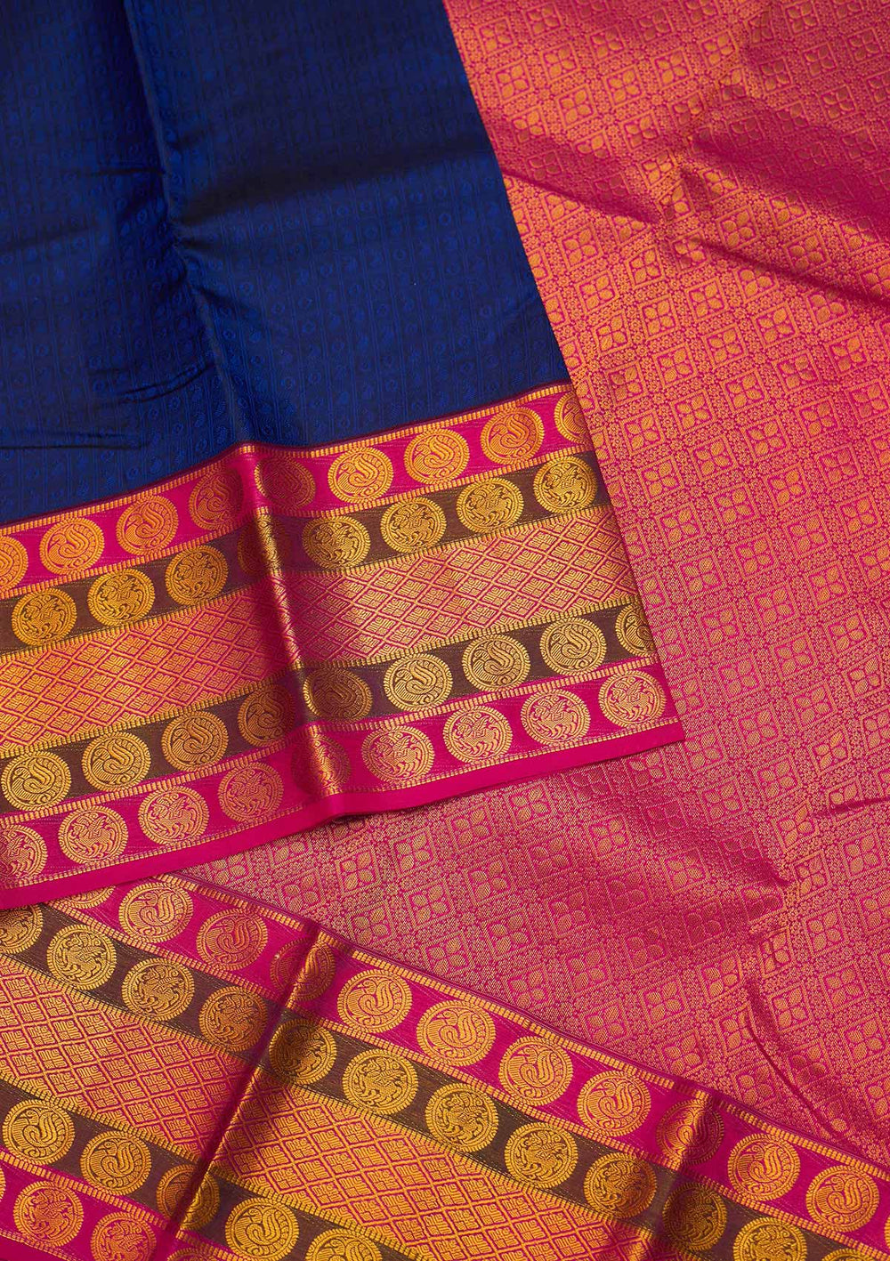 Navy Blue Zariwork Pure Silk Saree - Koskii