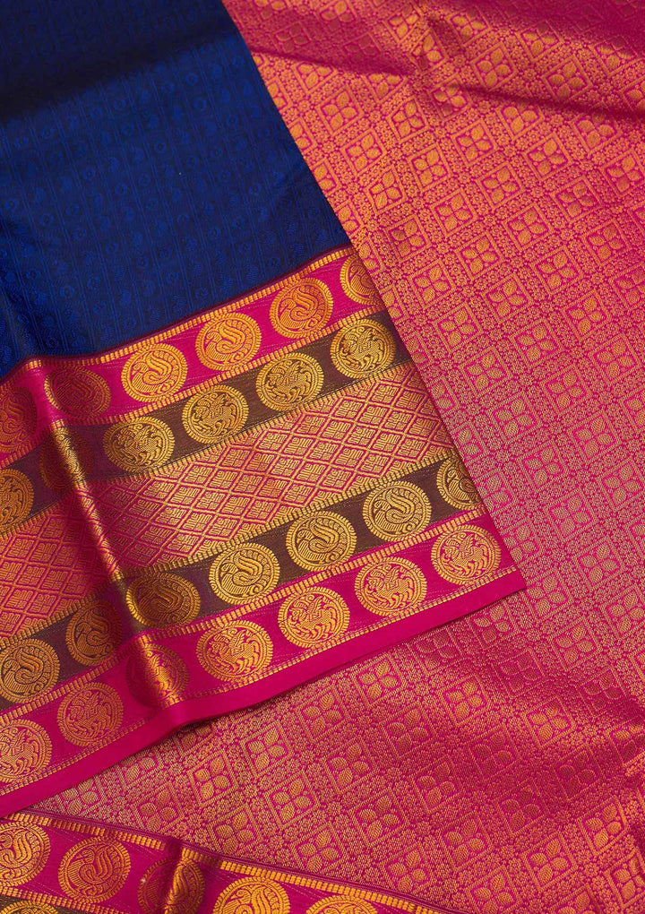 Navy Blue Zariwork Pure Silk Saree - Koskii