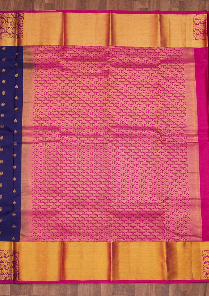Navy Blue Zariwork Pure Silk Saree - Koskii