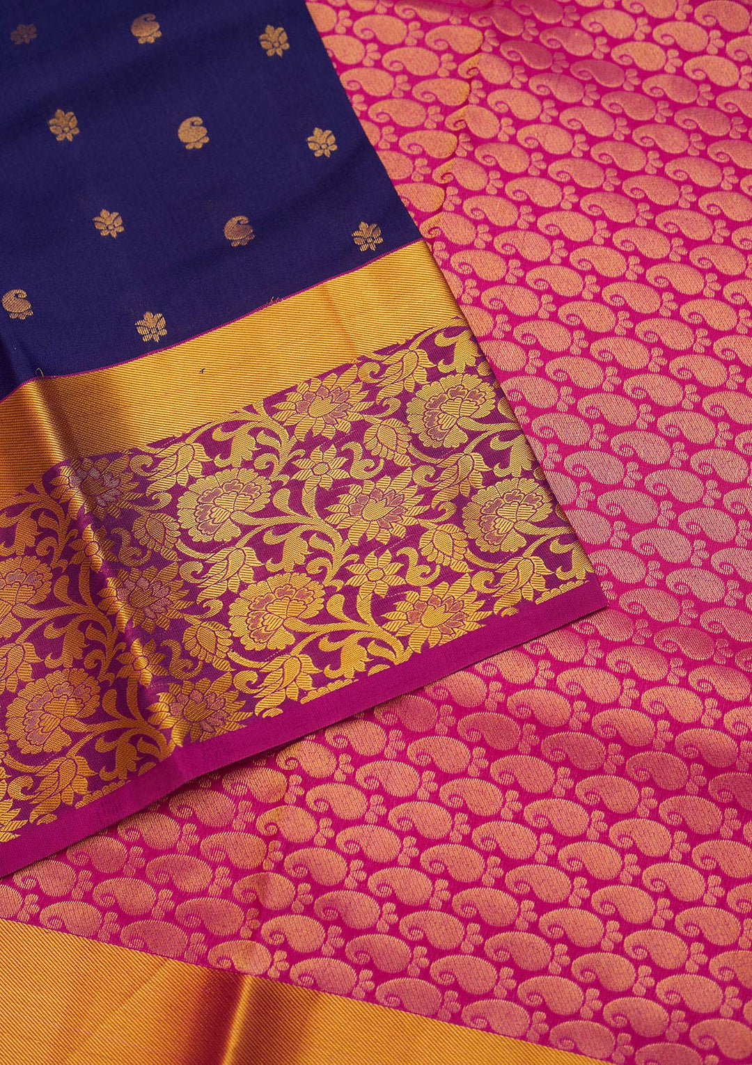 Navy Blue Zariwork Pure Silk Saree - Koskii