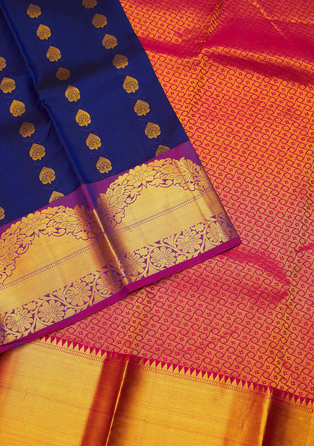 Navy Blue Zariwork Pure Silk Saree - Koskii
