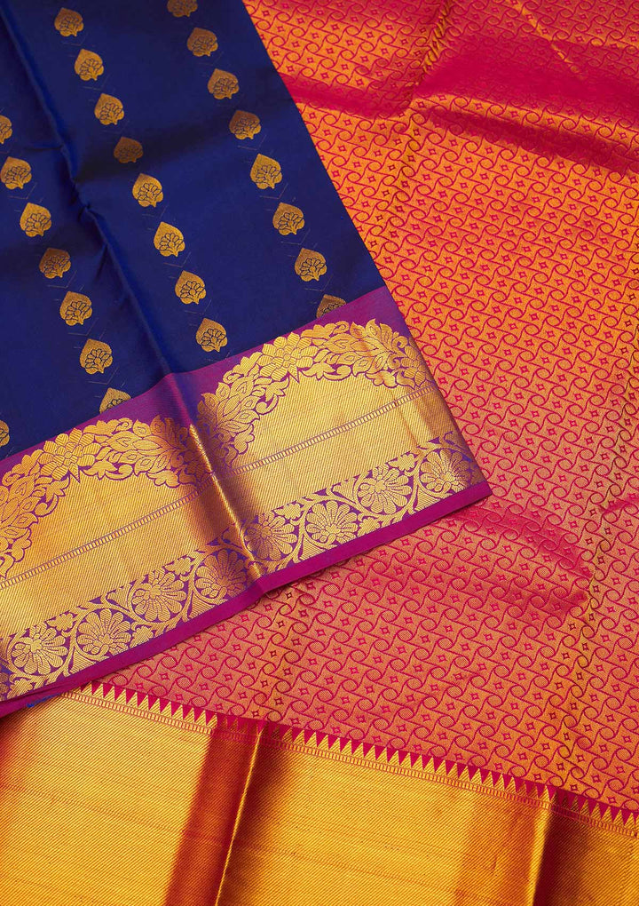 Navy Blue Zariwork Pure Silk Saree - Koskii