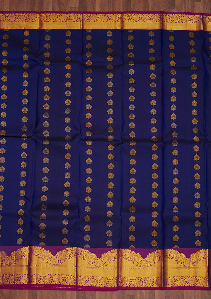 Navy Blue Zariwork Pure Silk Saree - Koskii