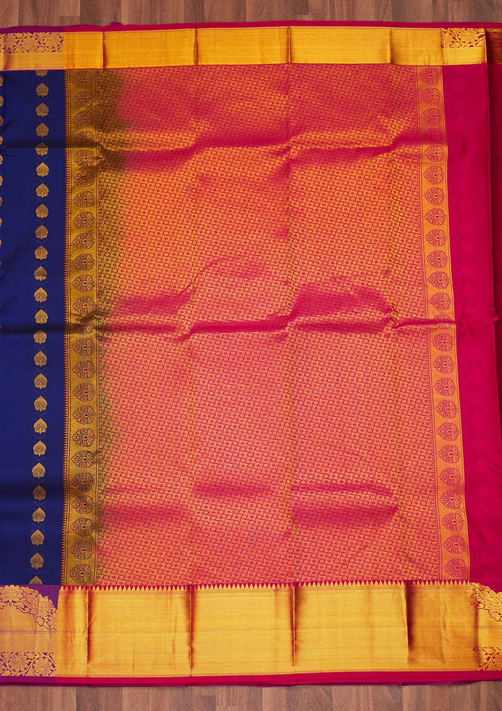 Navy Blue Zariwork Pure Silk Saree - Koskii