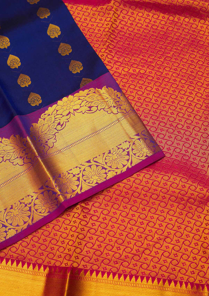 Navy Blue Zariwork Pure Silk Saree - Koskii