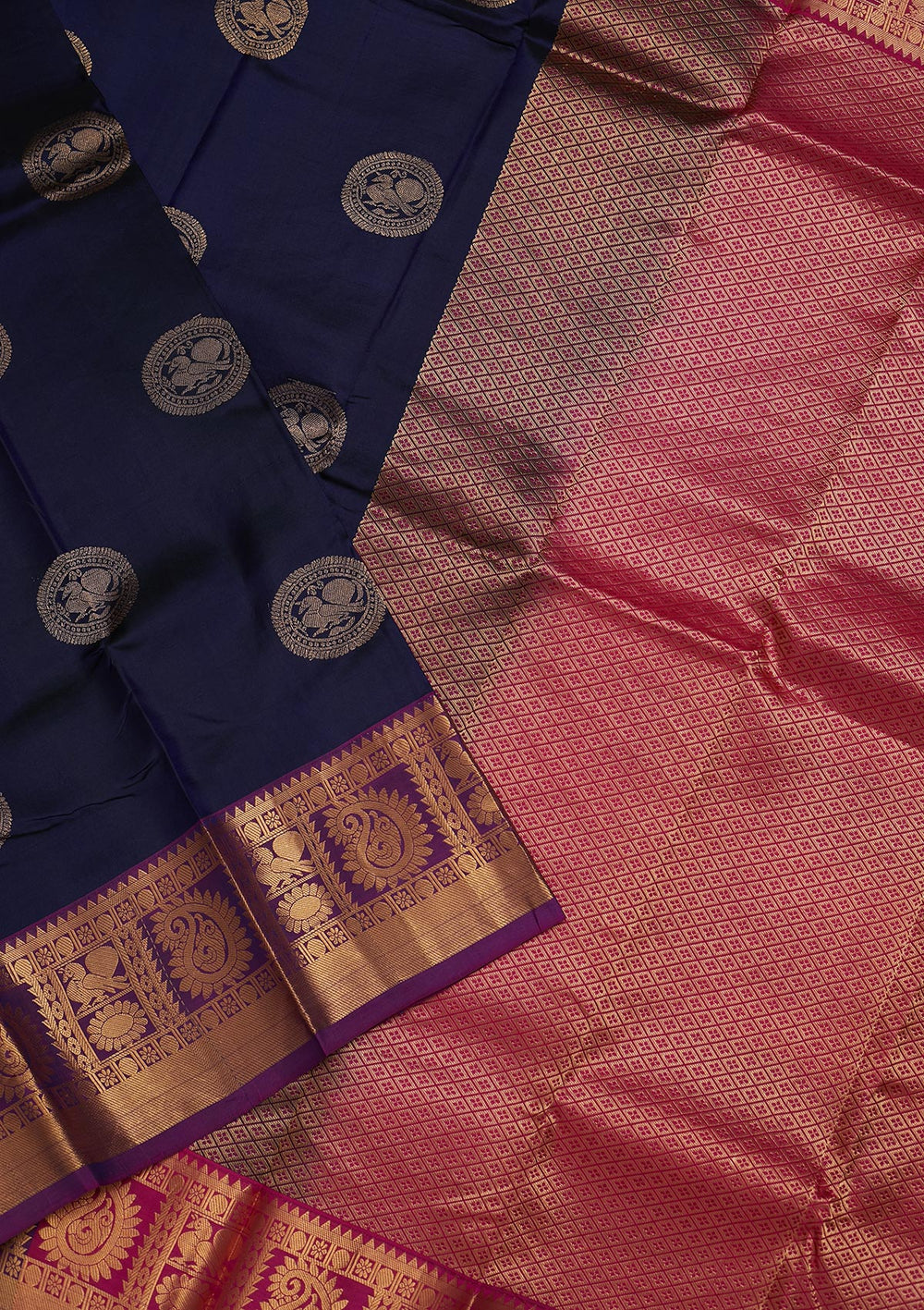 Navy Blue Zariwork Pure Silk Saree-Koskii