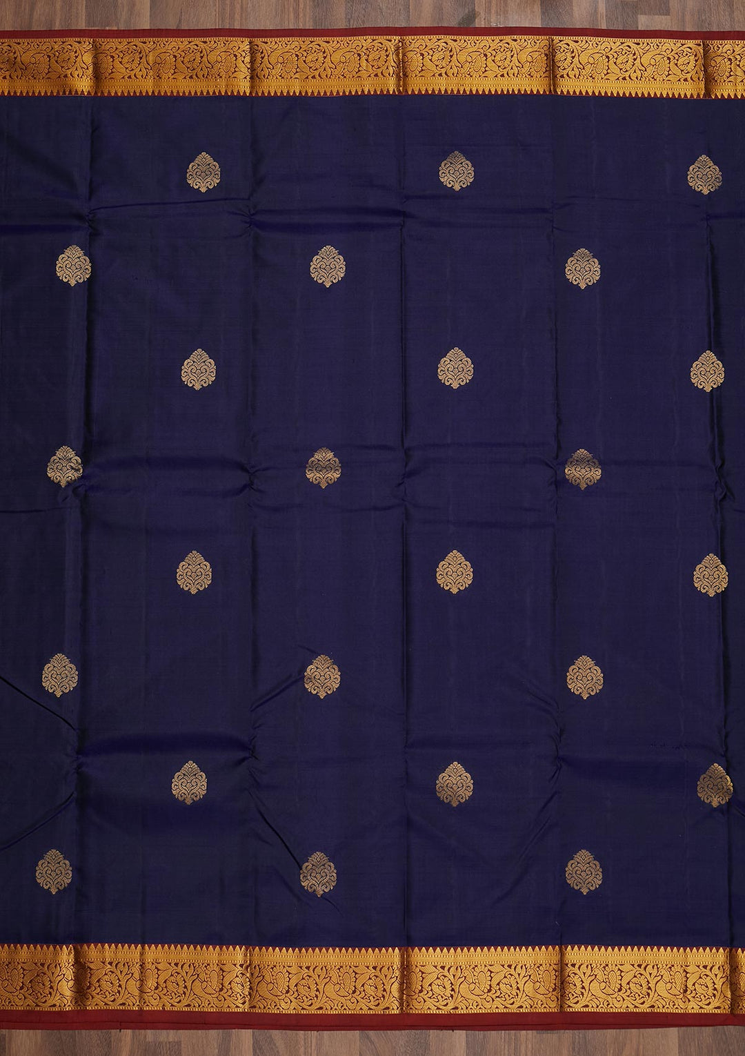 Navy Blue Zariwork Pure Silk Saree-Koskii