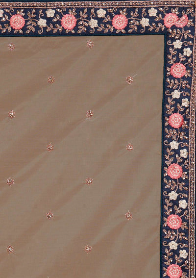 Navy Blue Zariwork Raw Silk Designer Lehenga-Koskii