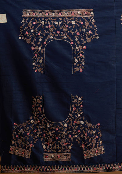 Navy Blue Zariwork Raw Silk Designer Lehenga-Koskii