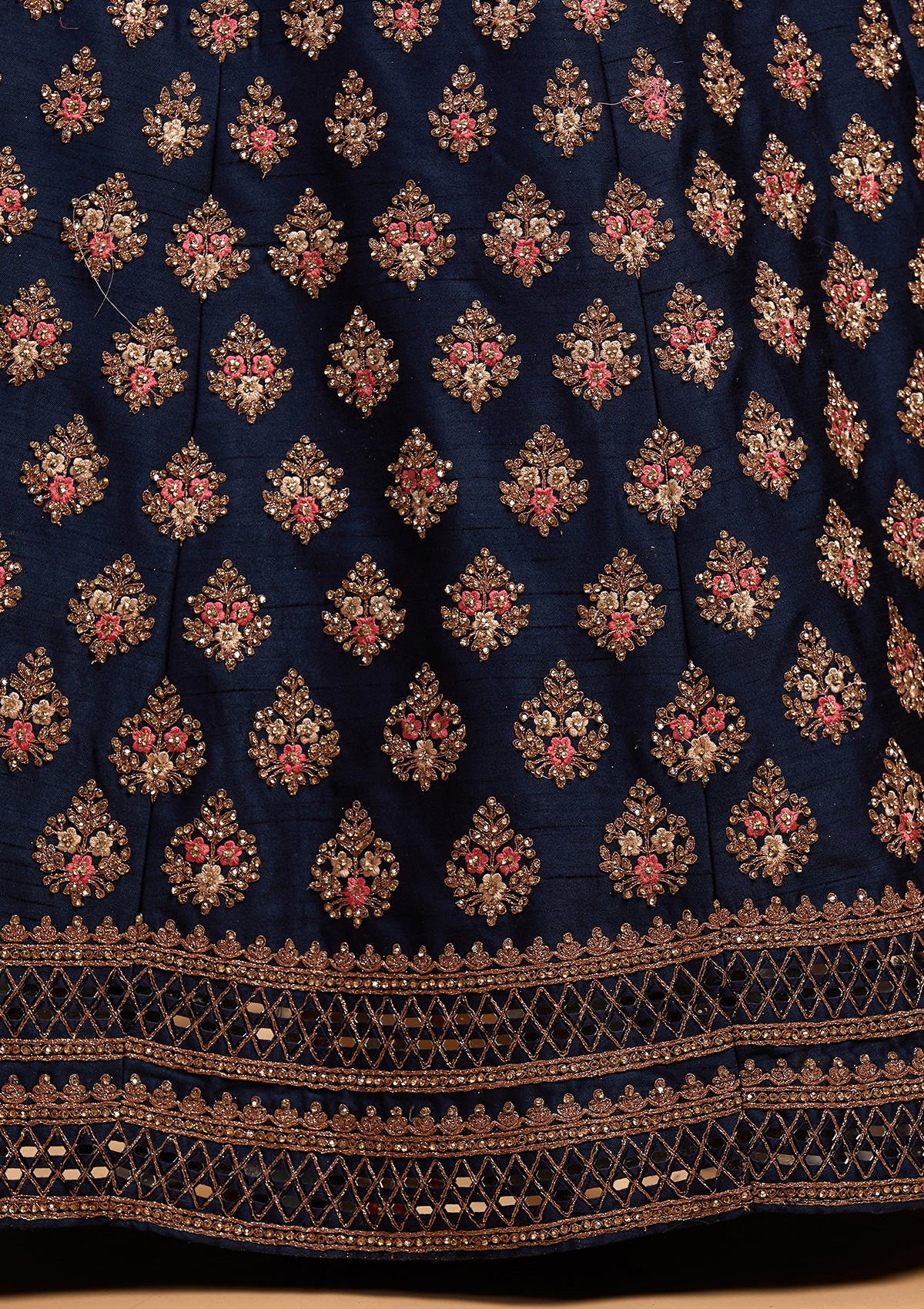Navy Blue Zariwork Raw Silk Designer Lehenga-Koskii