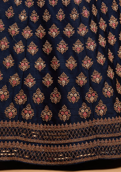Navy Blue Zariwork Raw Silk Designer Lehenga-Koskii