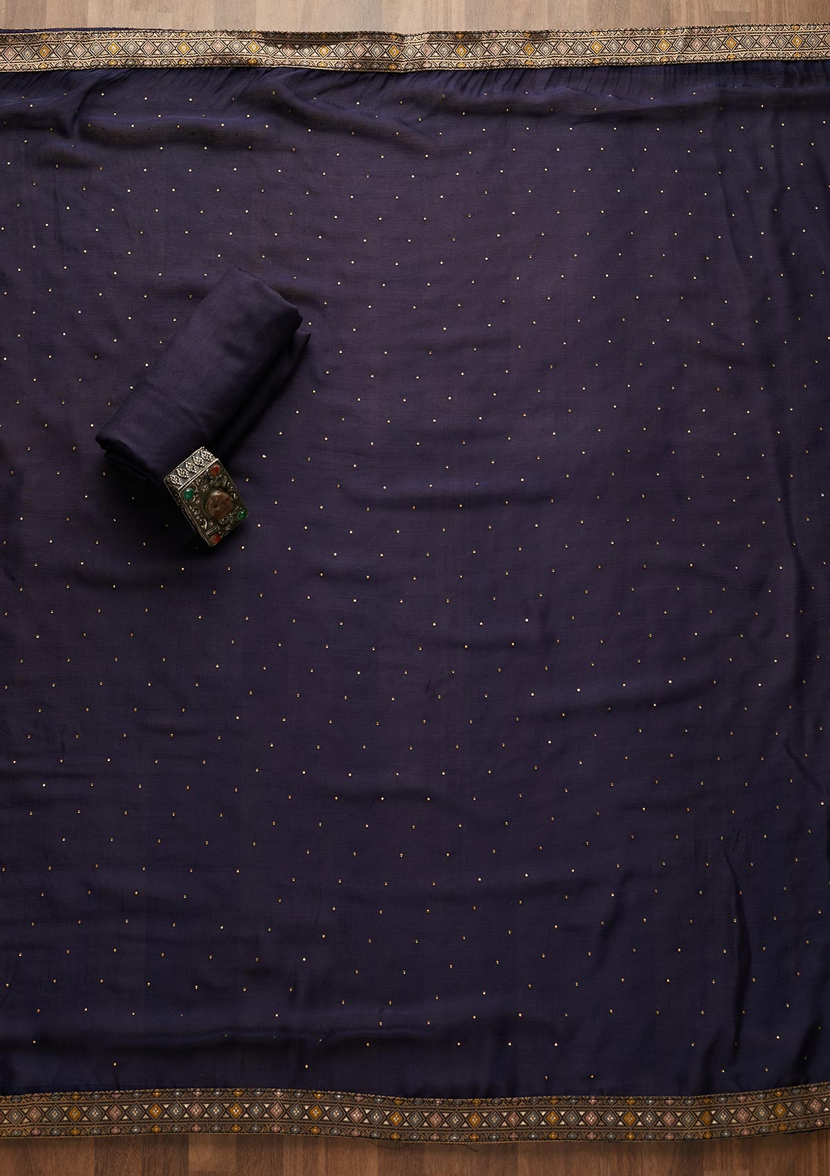 Navy Blue Zariwork Raw Silk Semi-Stitched Salwar Suit-Koskii