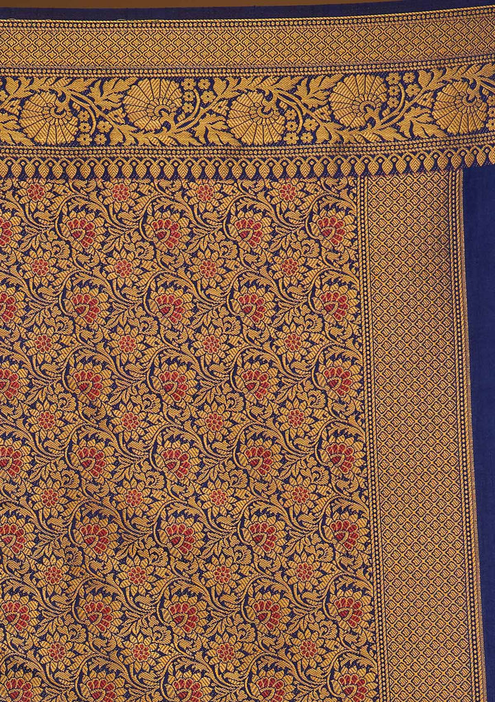 Navy Blue Zariwork Raw Silk Designer Saree - Koskii