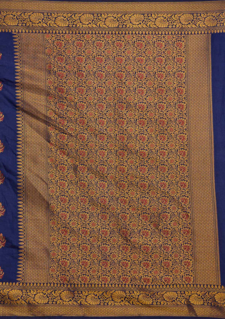 Navy Blue Zariwork Raw Silk Designer Saree - Koskii