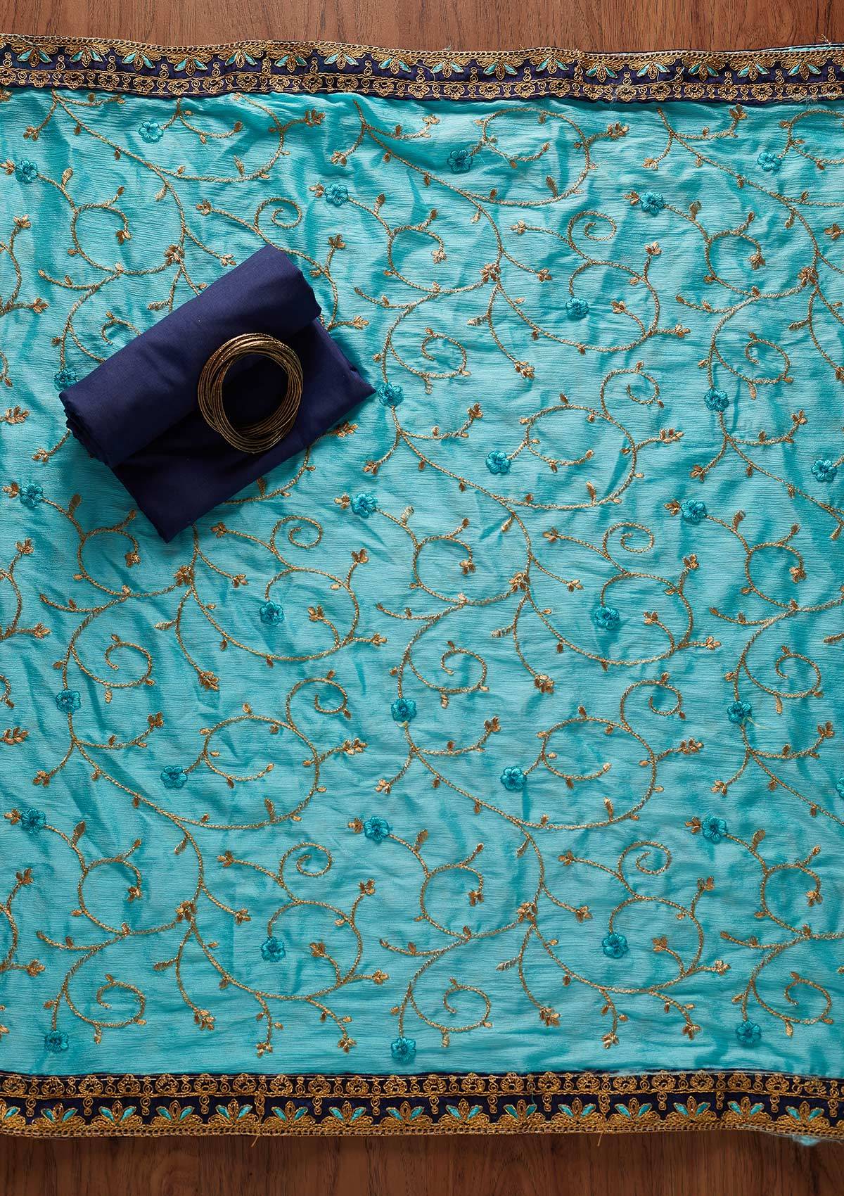 Navy Blue Zariwork Semi Crepe Designer Semi-Stitched Salwar Suit - koskii