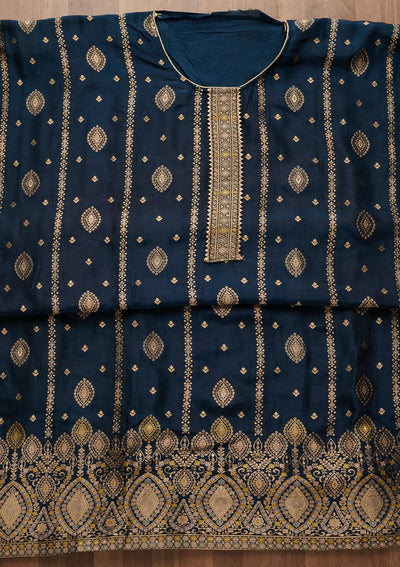 Navy Blue Zariwork Semi Crepe Semi-Stitched Salwar Suit-Koskii