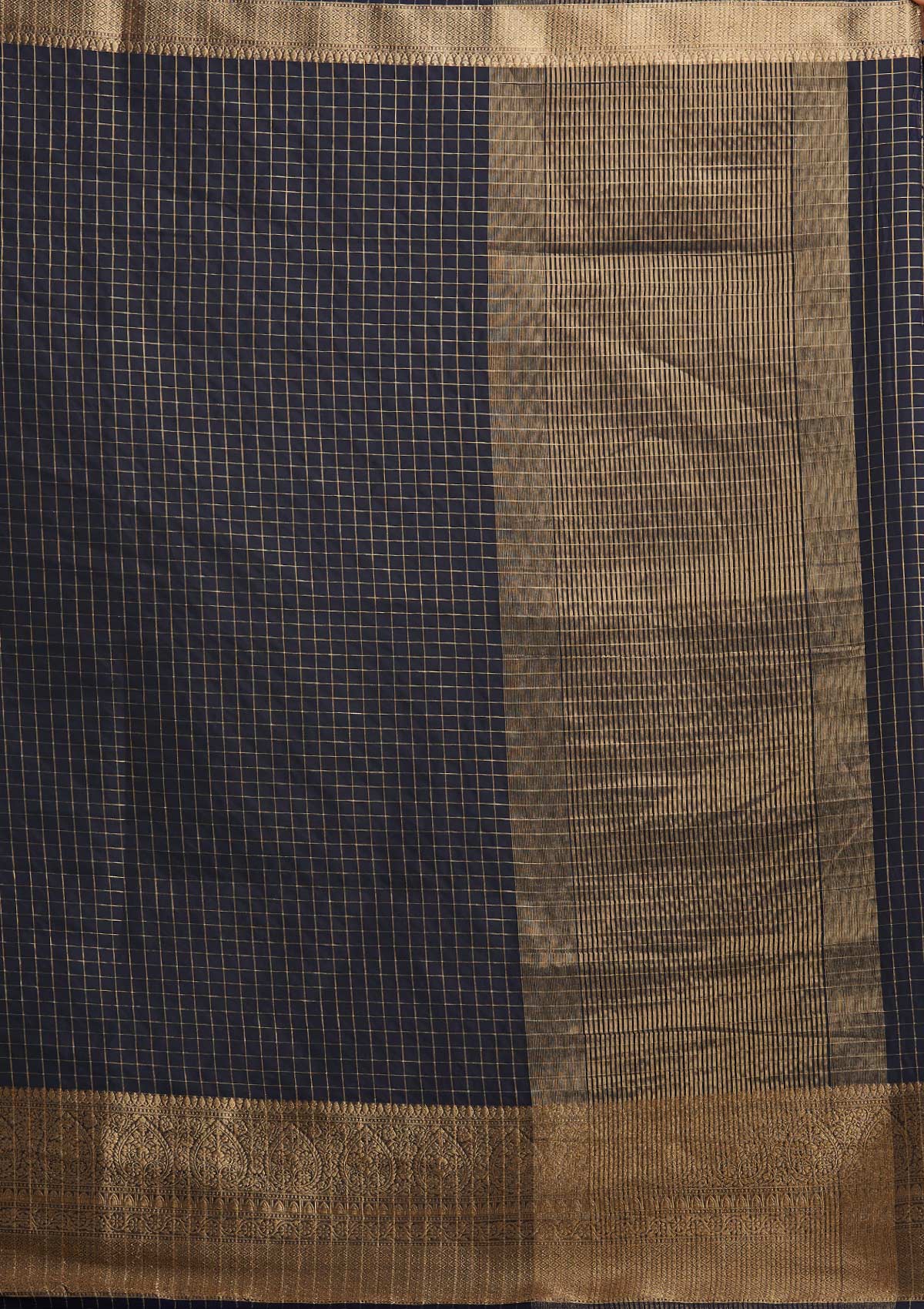 Navy Blue Zariwork Tissue Designer Saree - koskii