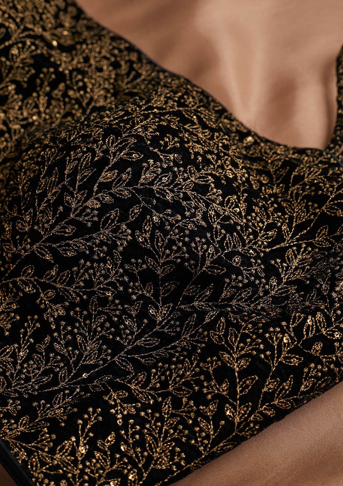 Wine Zariwork Velvet Designer Blouse - koskii
