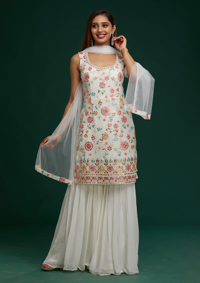 Off White Gotapatti Georgette Designer Salwar Suit- Koskii