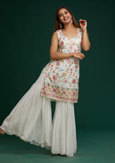 Off White Gotapatti Georgette Designer Salwar Suit - Koskii