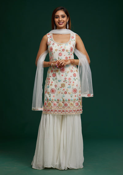 Off White Gotapatti Georgette Designer Salwar Suit - Koskii
