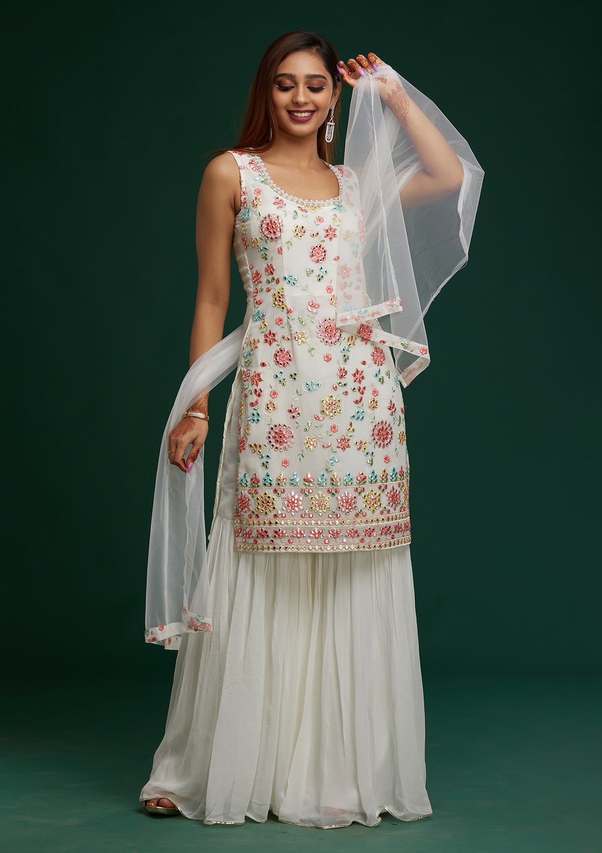 Off White Gotapatti Georgette Designer Salwar Suit - Koskii