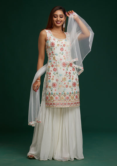 Off White Gotapatti Georgette Designer Salwar Suit - Koskii