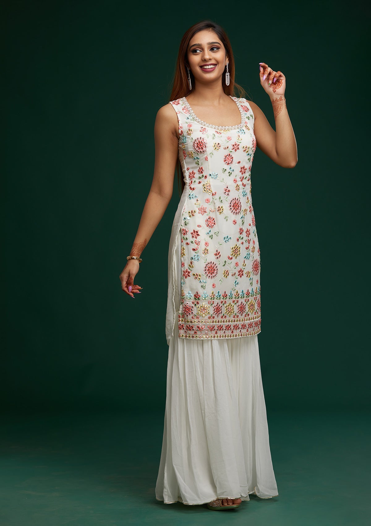 Off White Gotapatti Georgette Designer Salwar Suit - Koskii