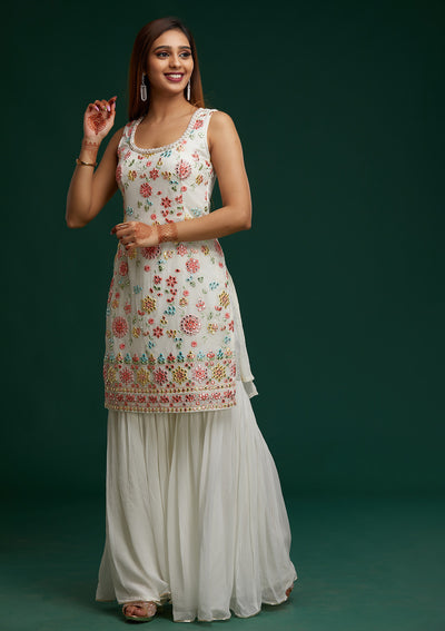 Off White Gotapatti Georgette Designer Salwar Suit - Koskii
