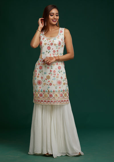 Off White Gotapatti Georgette Designer Salwar Suit - Koskii