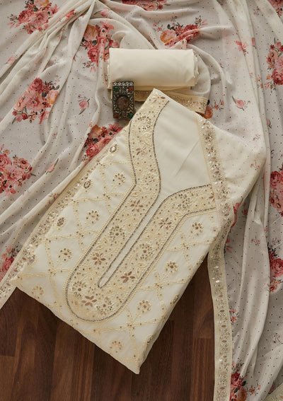 Off White Gotapatti Georgette Semi-Stitched Salwar Suit - Koskii
