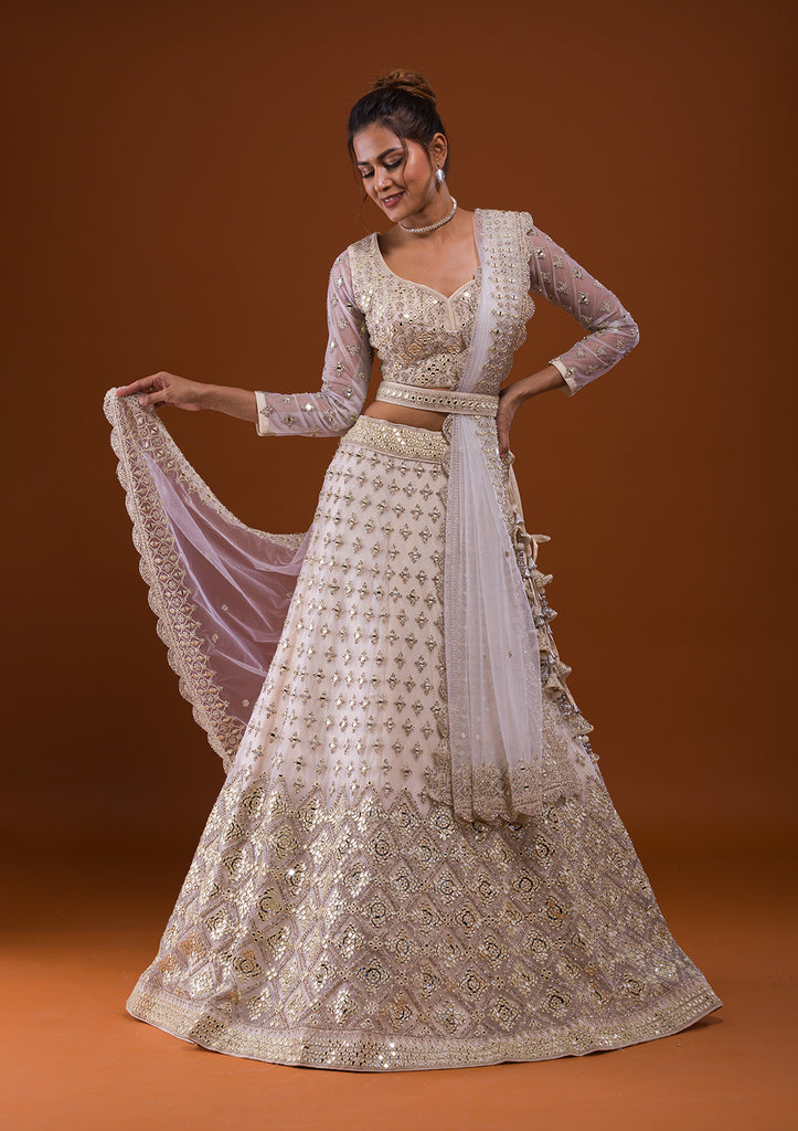 Ideal Pink Color Party Wear Real Mirror Work Lehenga Choli