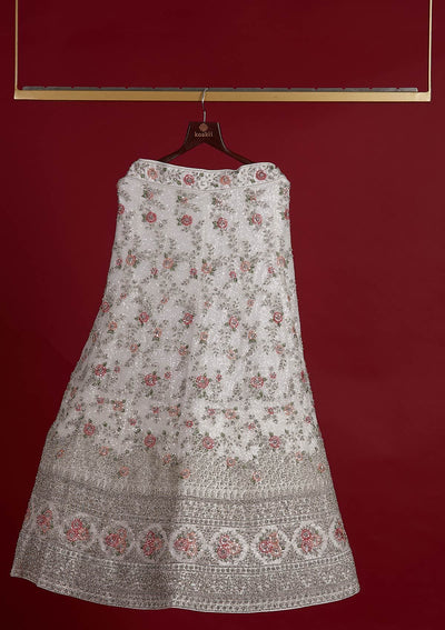 Off White Stonework Velvet Designer Semi-Stitched Lehenga - koskii