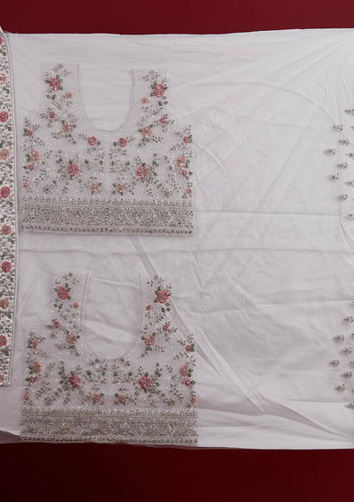 Off White Stonework Velvet Designer Semi-Stitched Lehenga - koskii