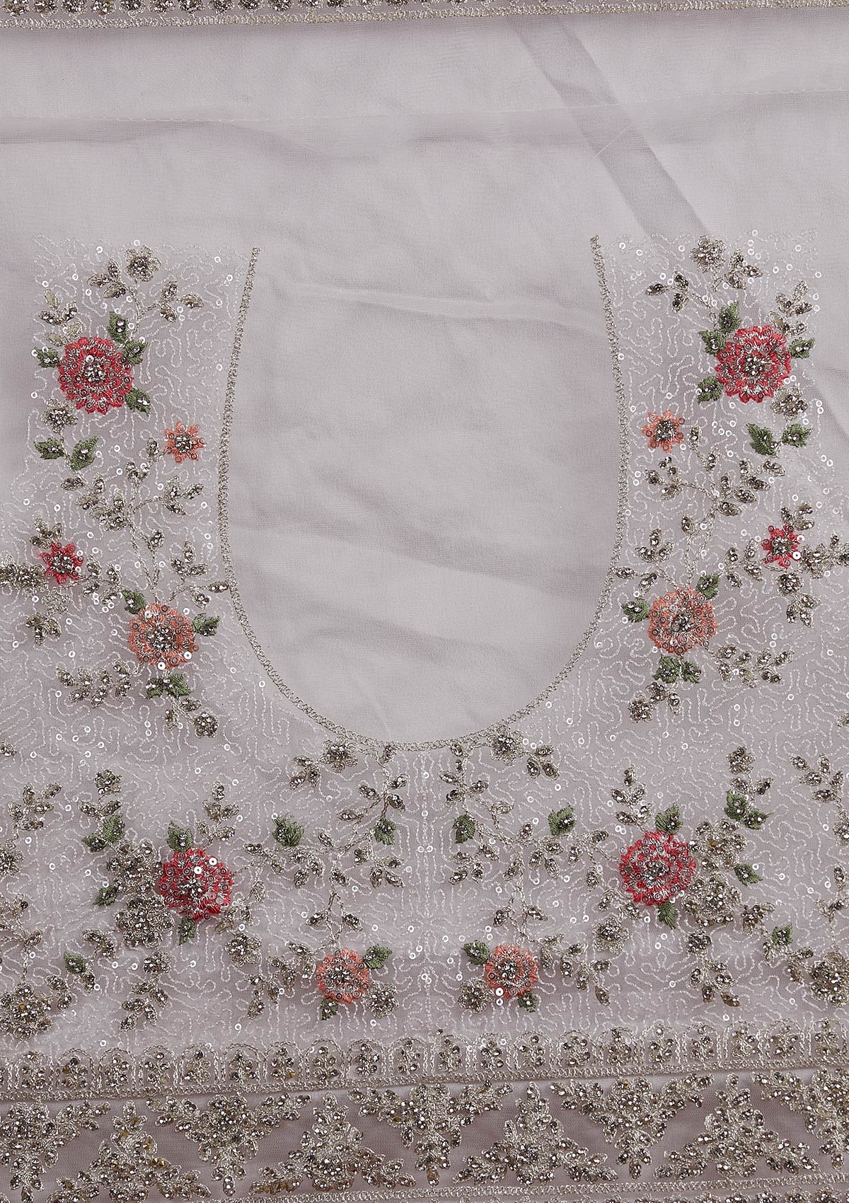 Off White Stonework Velvet Designer Semi-Stitched Lehenga - koskii