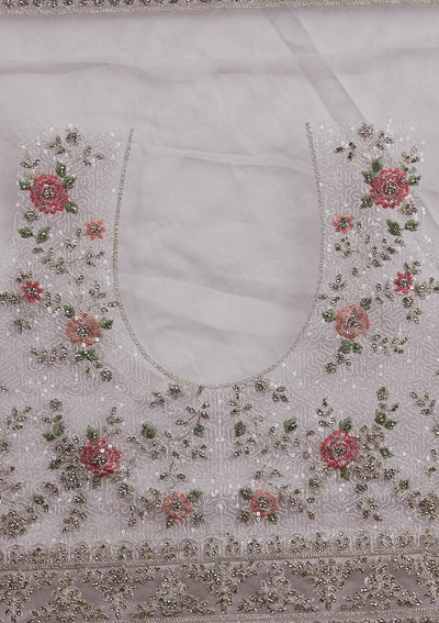 Off White Stonework Velvet Designer Semi-Stitched Lehenga - koskii