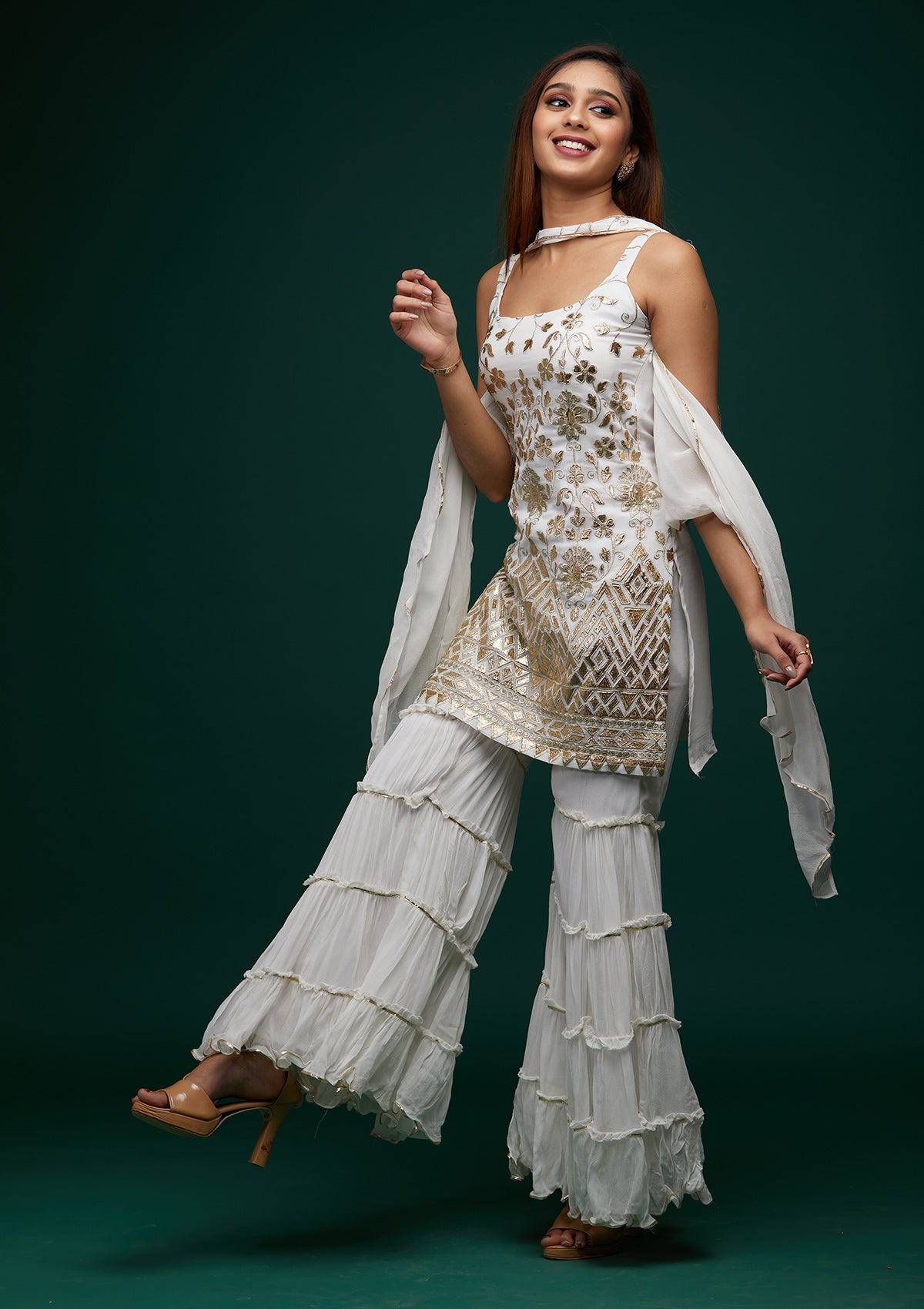 Off White Zariwork Georgette Designer Salwar Suit - Koskii