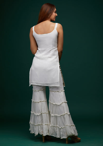 Off White Zariwork Georgette Designer Salwar Suit - Koskii
