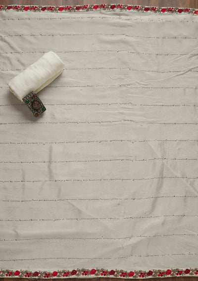 Off White Zariwork Georgette Semi-Stitched Salwar Suit - Koskii