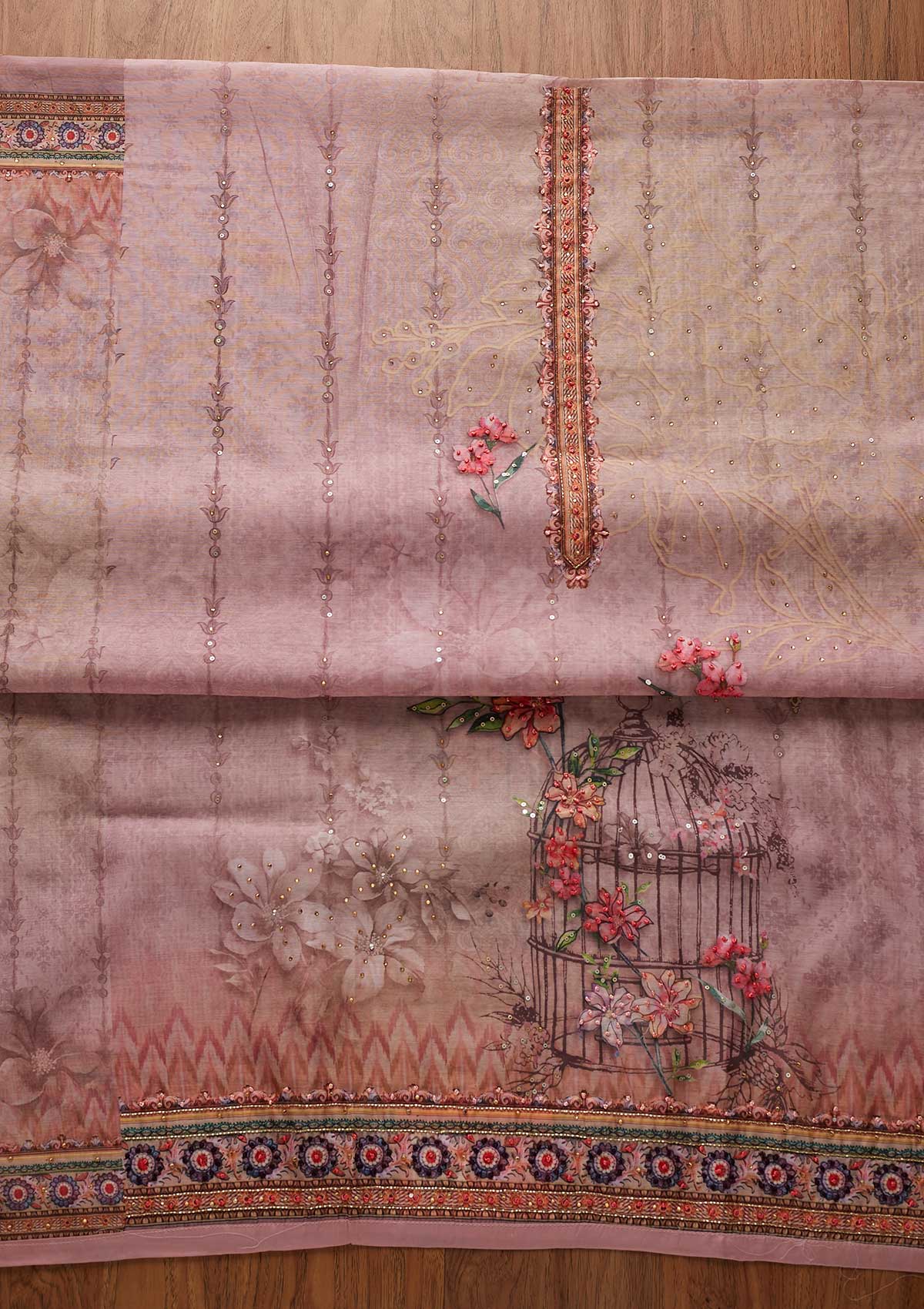 Onion Pink Cutdana Art Silk Designer Unstitched Salwar Suit - koskii