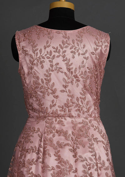 Onion Pink Glitter Net Designer Gown - Koskii