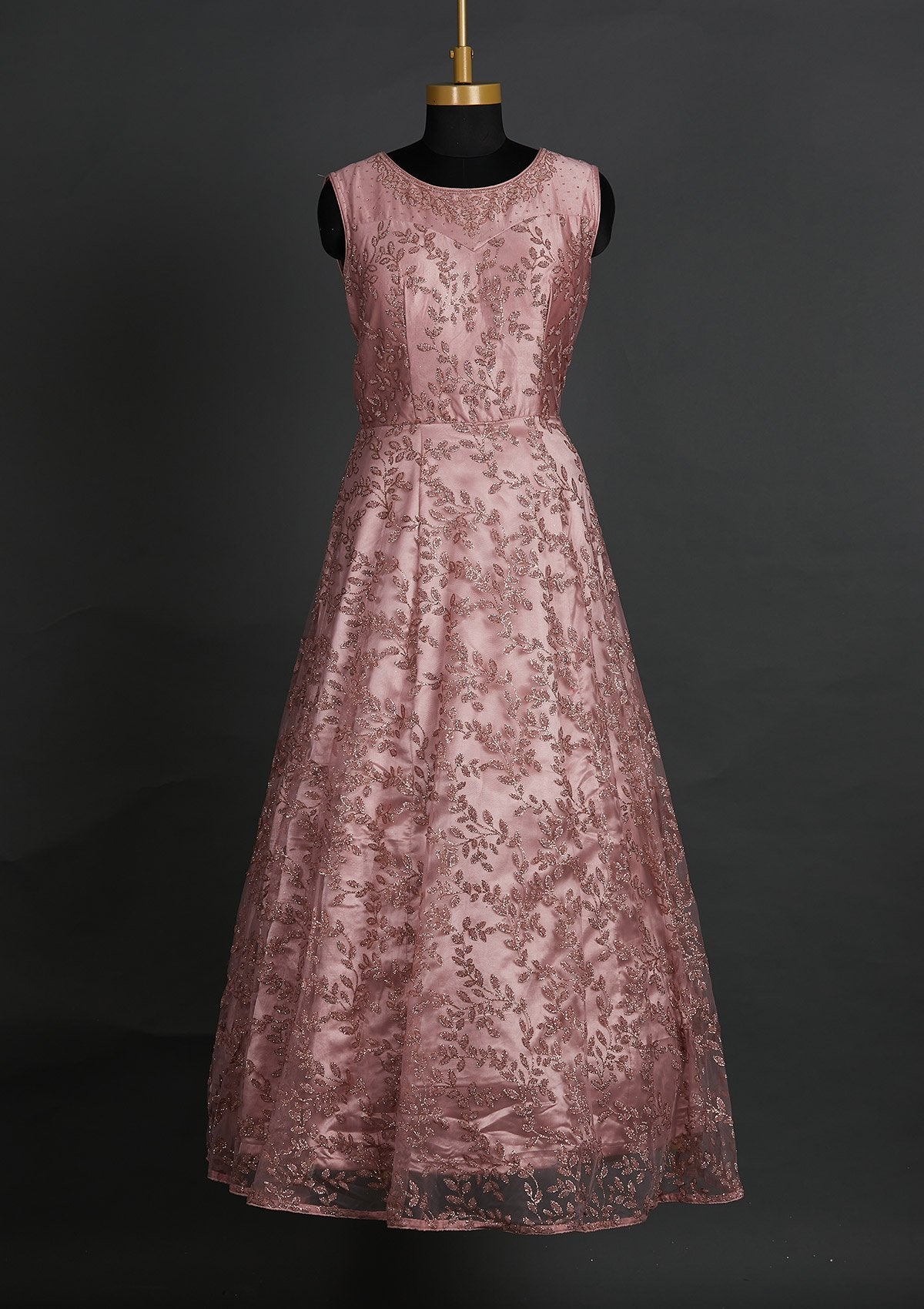 Onion Pink Glitter Net Designer Gown - Koskii