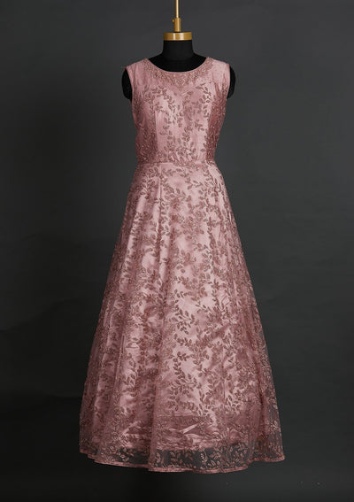 Onion Pink Glitter Net Designer Gown - Koskii