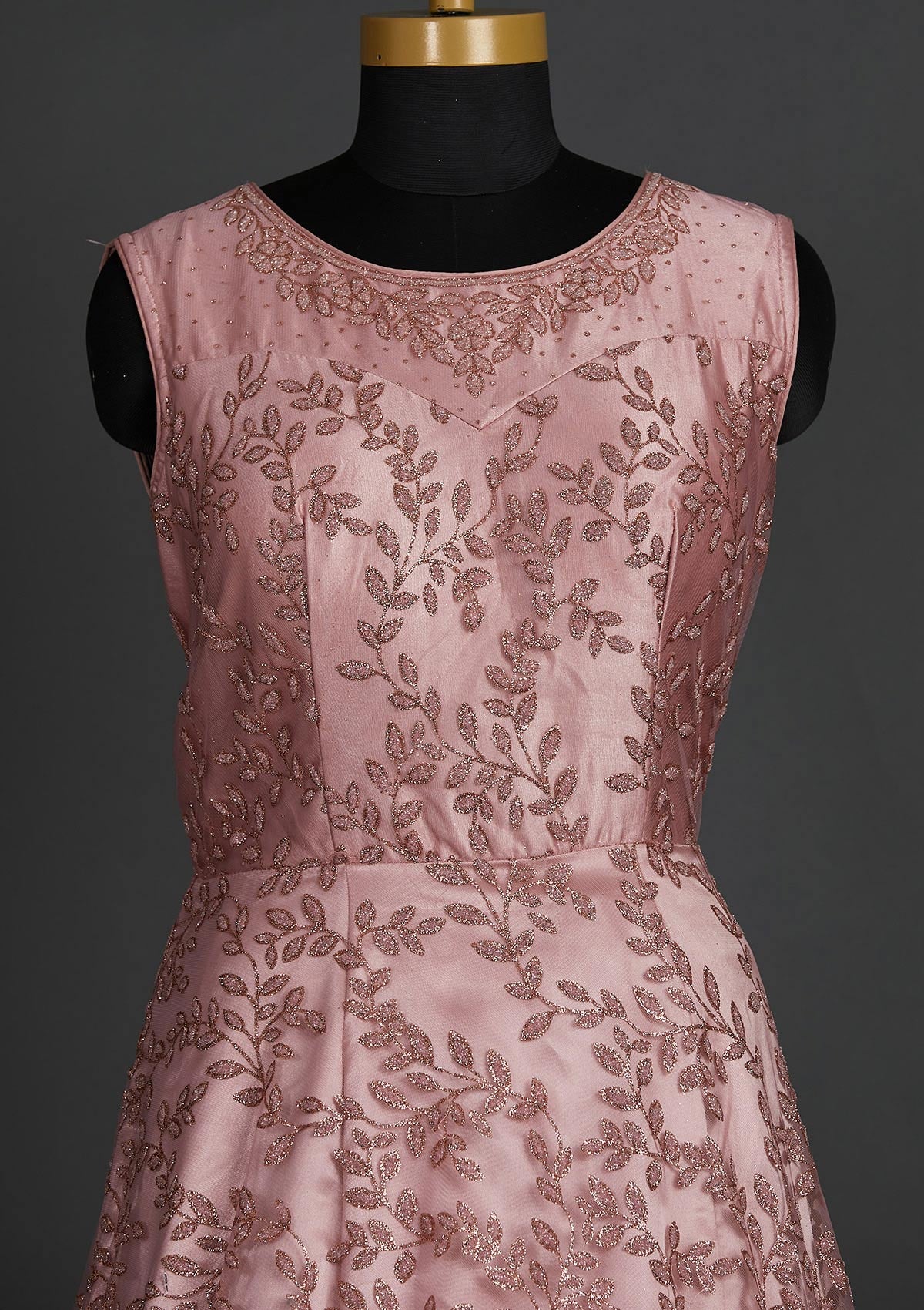Onion Pink Glitter Net Designer Gown - Koskii