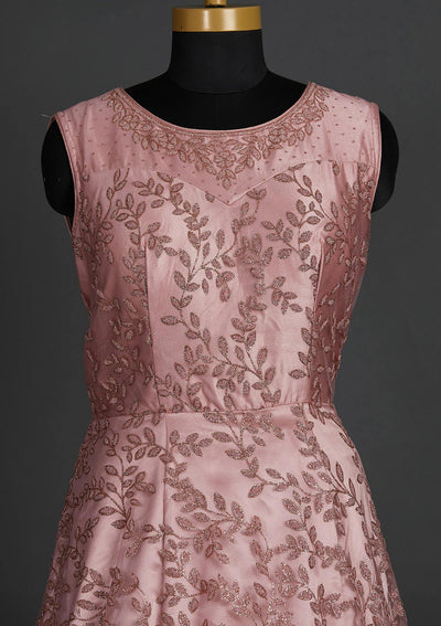 Onion Pink Glitter Net Designer Gown - Koskii