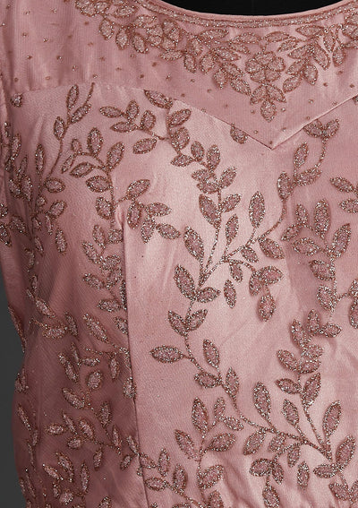 Onion Pink Glitter Net Designer Gown - Koskii