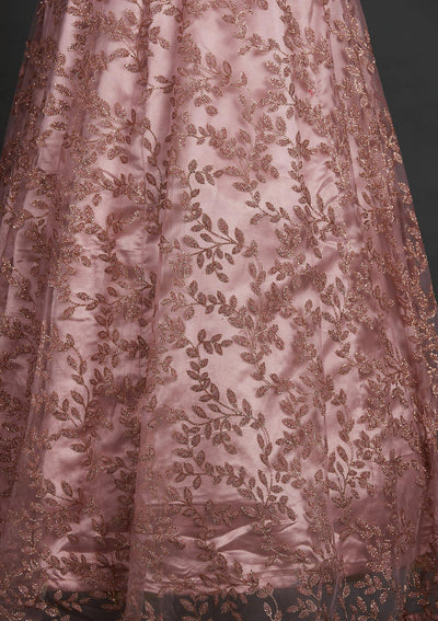 Onion Pink Glitter Net Designer Gown - Koskii