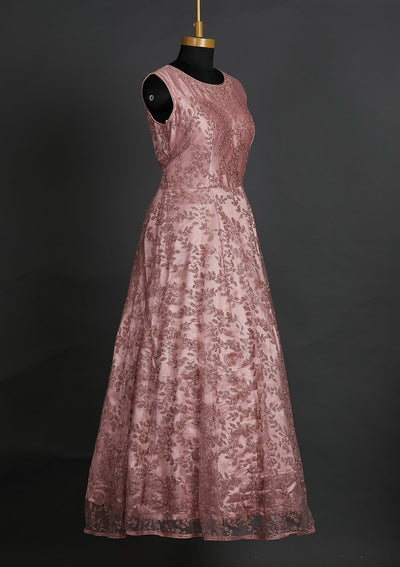 Onion Pink Glitter Net Designer Gown - Koskii